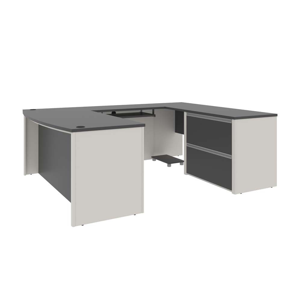 Bestar - Connexion 72W U-Shaped Executive Desk with Lateral File Cabinet in Slate & Sandstone - 93865-59 veiw 1