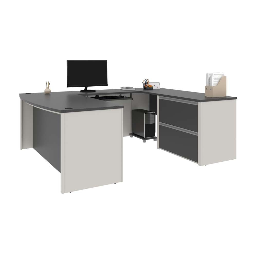 Bestar - Connexion 72W U-Shaped Executive Desk with Lateral File Cabinet in Slate & Sandstone - 93865-59 veiw 2