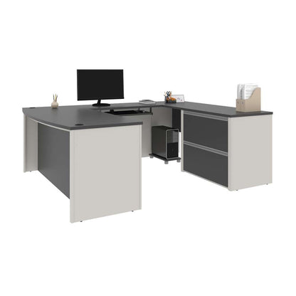 Bestar - Connexion 72W U-Shaped Executive Desk with Lateral File Cabinet in Slate & Sandstone - 93865-59 veiw 2