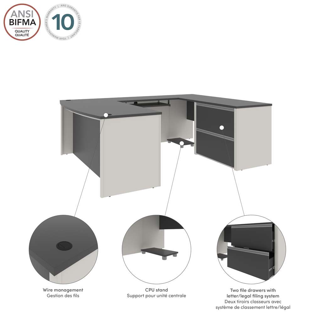 Bestar - Connexion 72W U-Shaped Executive Desk with Lateral File Cabinet in Slate & Sandstone - 93865-59 veiw 6