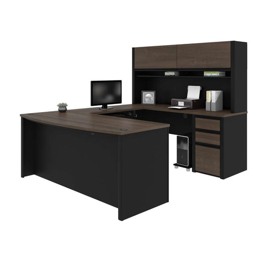 Bestar - Connexion 72W U-Shaped Executive Desk with Pedestal and Hutch in Antigua & Black - 93879-000052 veiw 1