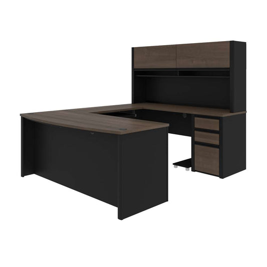 Bestar - Connexion 72W U-Shaped Executive Desk with Pedestal and Hutch in Antigua & Black - 93879-000052 veiw 2