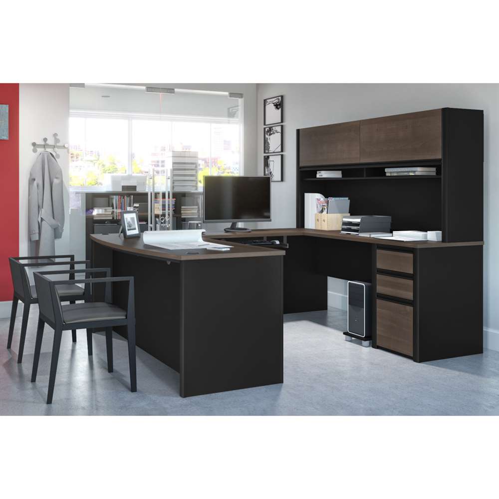 Bestar - Connexion 72W U-Shaped Executive Desk with Pedestal and Hutch in Antigua & Black - 93879-000052 veiw 3