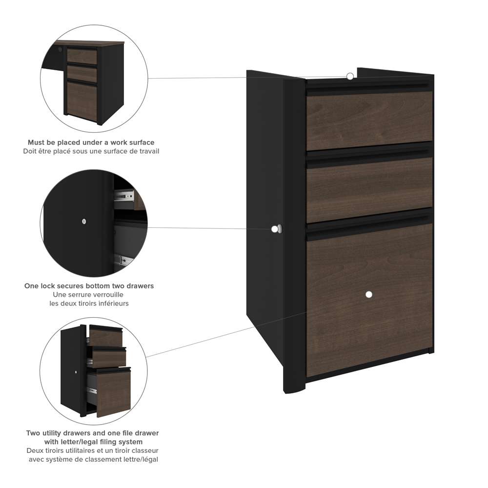 Bestar - Connexion 72W U-Shaped Executive Desk with Pedestal and Hutch in Antigua & Black - 93879-000052 veiw 5