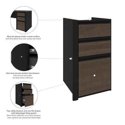 Bestar - Connexion 72W U-Shaped Executive Desk with Pedestal and Hutch in Antigua & Black - 93879-000052 veiw 5