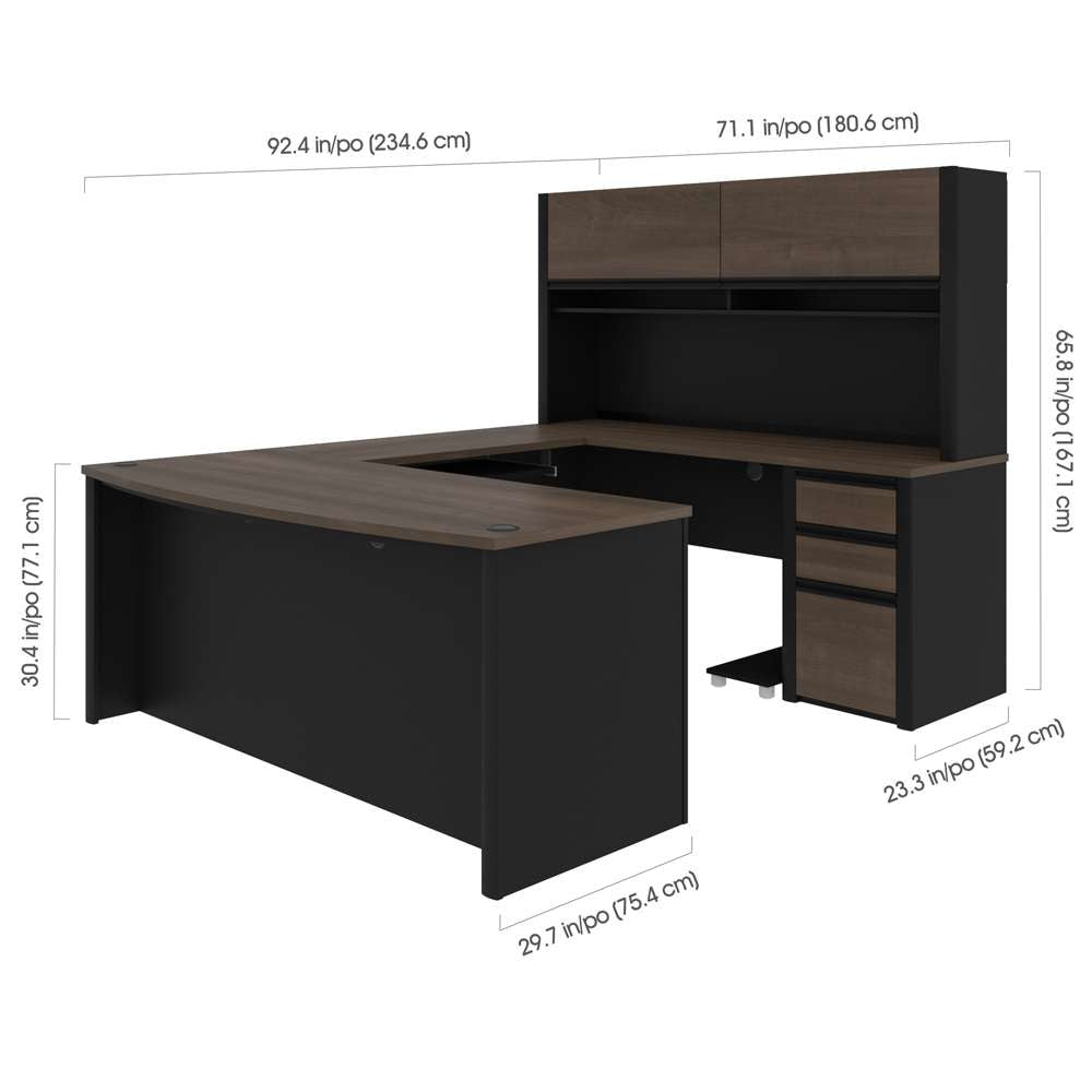 Bestar - Connexion 72W U-Shaped Executive Desk with Pedestal and Hutch in Antigua & Black - 93879-000052 veiw 9