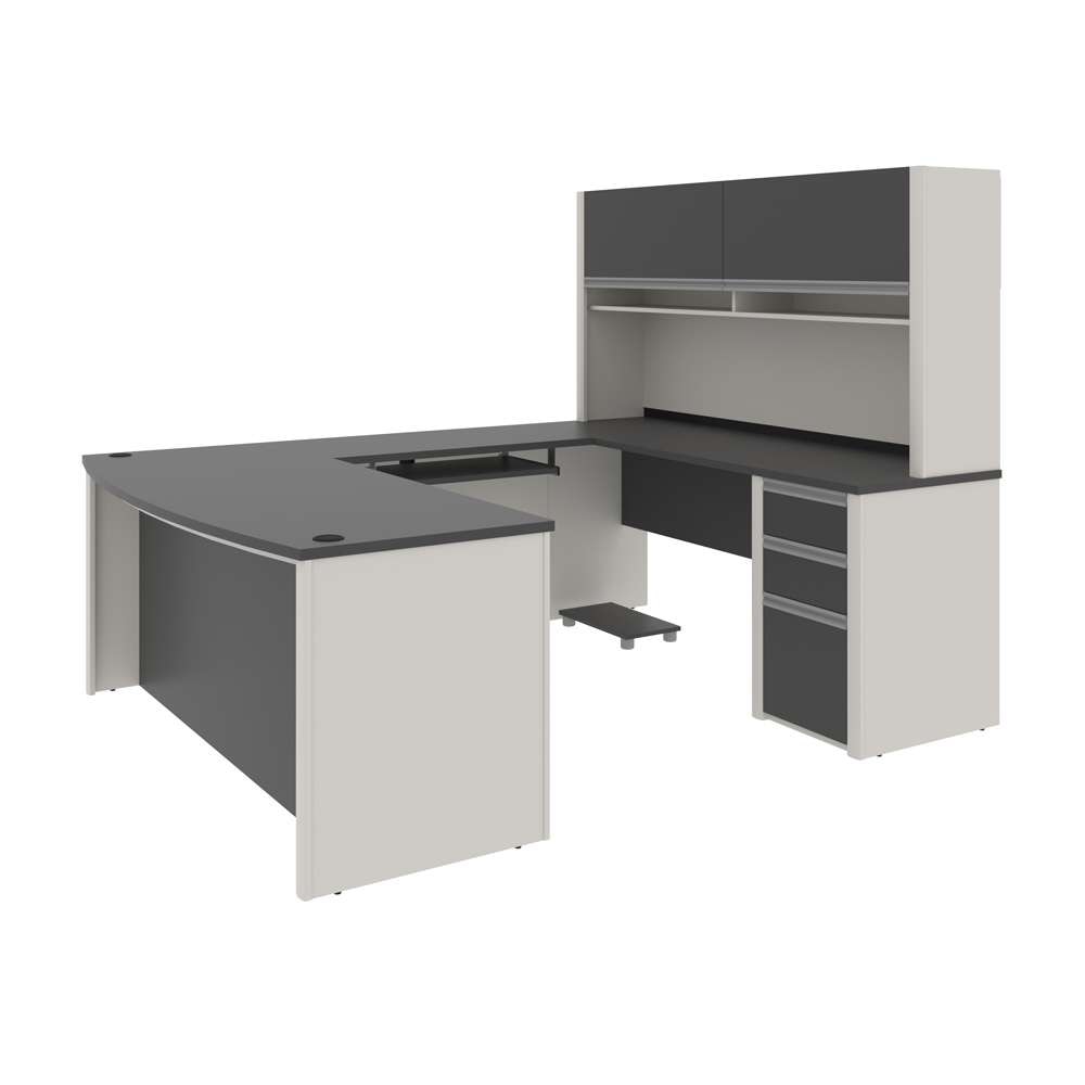 Bestar - Connexion 72W U-Shaped Executive Desk with Pedestal and Hutch in Slate & Sandstone - 93879-59 veiw 1
