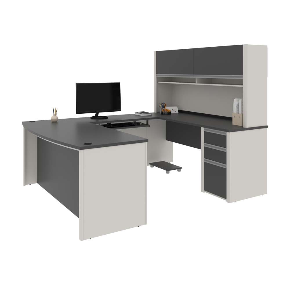 Bestar - Connexion 72W U-Shaped Executive Desk with Pedestal and Hutch in Slate & Sandstone - 93879-59 veiw 2