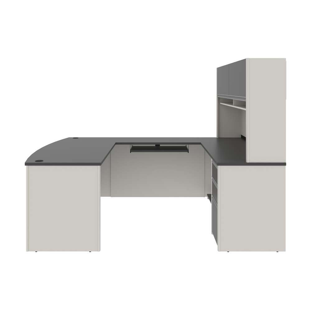 Bestar - Connexion 72W U-Shaped Executive Desk with Pedestal and Hutch in Slate & Sandstone - 93879-59 veiw 3