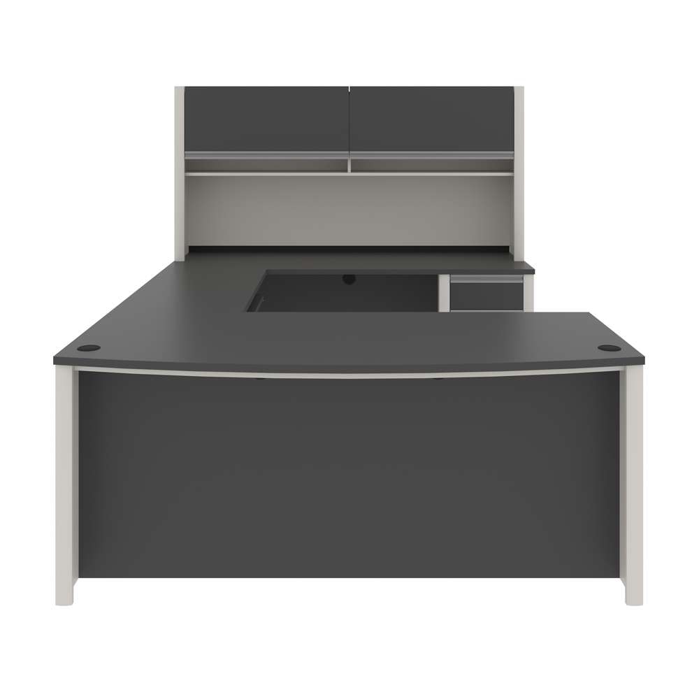 Bestar - Connexion 72W U-Shaped Executive Desk with Pedestal and Hutch in Slate & Sandstone - 93879-59 veiw 4