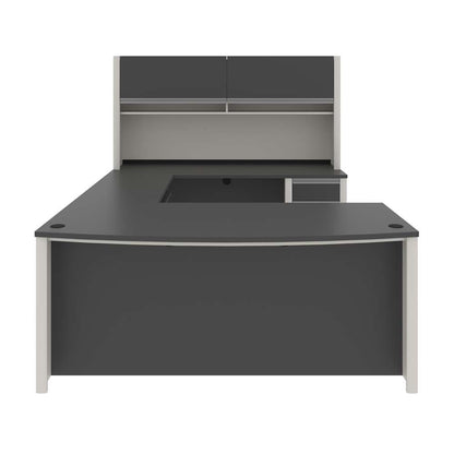 Bestar - Connexion 72W U-Shaped Executive Desk with Pedestal and Hutch in Slate & Sandstone - 93879-59 veiw 4