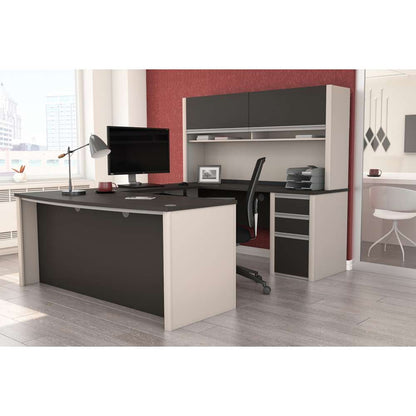 Bestar - Connexion 72W U-Shaped Executive Desk with Pedestal and Hutch in Slate & Sandstone - 93879-59 veiw 6