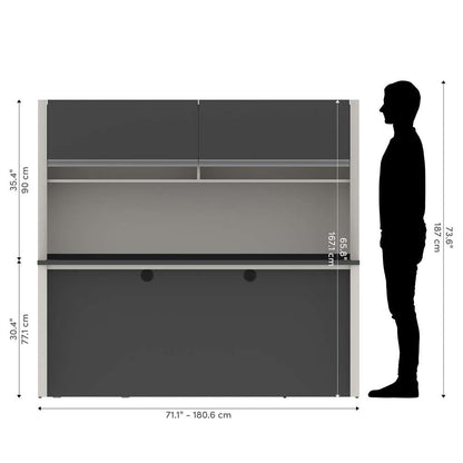 Bestar - Connexion 72W U-Shaped Executive Desk with Pedestal and Hutch in Slate & Sandstone - 93879-59 veiw 10