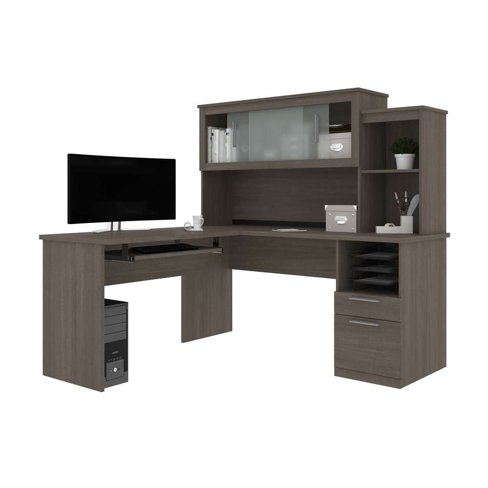 Bestar - Dayton 63W 65W L-Shaped Desk with Hutch in Bark Grey - 88420-47 veiw 3