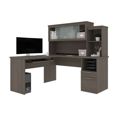 Bestar - Dayton 63W 65W L-Shaped Desk with Hutch in Bark Grey - 88420-47 veiw 3