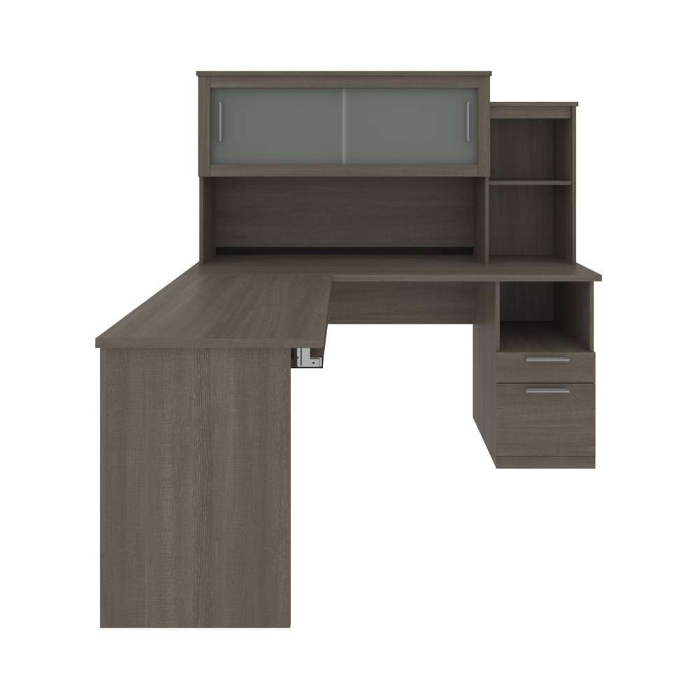 Bestar - Dayton 63W 65W L-Shaped Desk with Hutch in Bark Grey - 88420-47 veiw 4