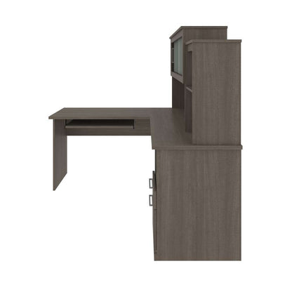 Bestar - Dayton 63W 65W L-Shaped Desk with Hutch in Bark Grey - 88420-47 veiw 5
