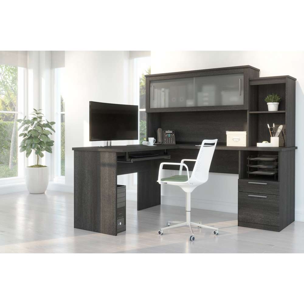 Bestar - Dayton 63W 65W L-Shaped Desk with Hutch in Bark Grey - 88420-47 veiw 7