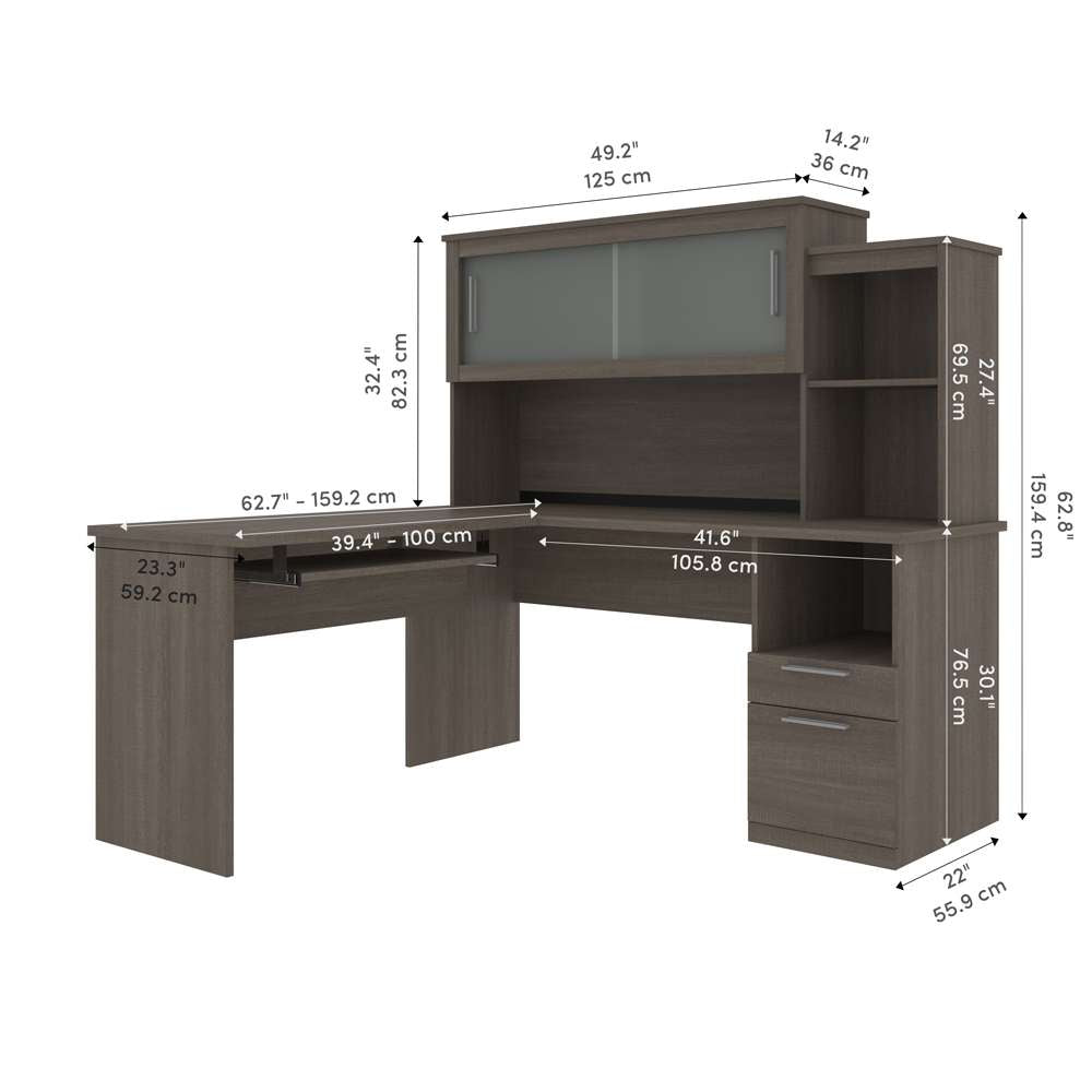 Bestar - Dayton 63W 65W L-Shaped Desk with Hutch in Bark Grey - 88420-47 veiw 10