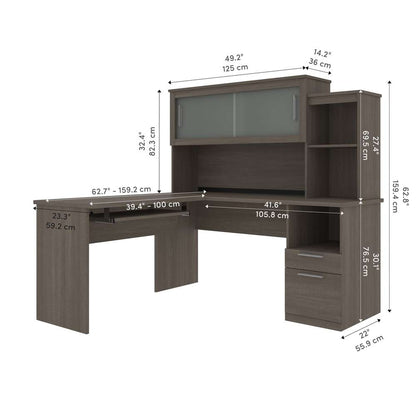 Bestar - Dayton 63W 65W L-Shaped Desk with Hutch in Bark Grey - 88420-47 veiw 10