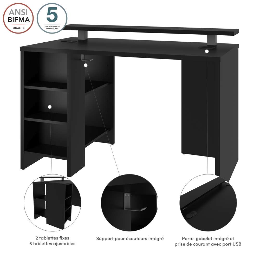 Bestar - Electra 48W Gaming Desk in Black - 169400-000018 veiw 10