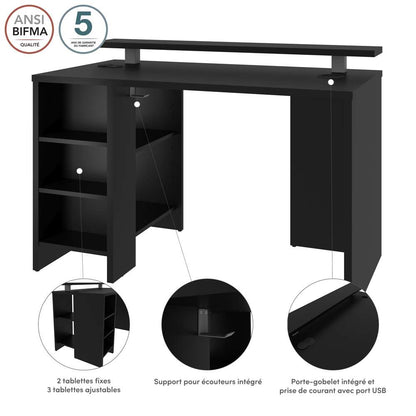 Bestar - Electra 48W Gaming Desk in Black - 169400-000018 veiw 10