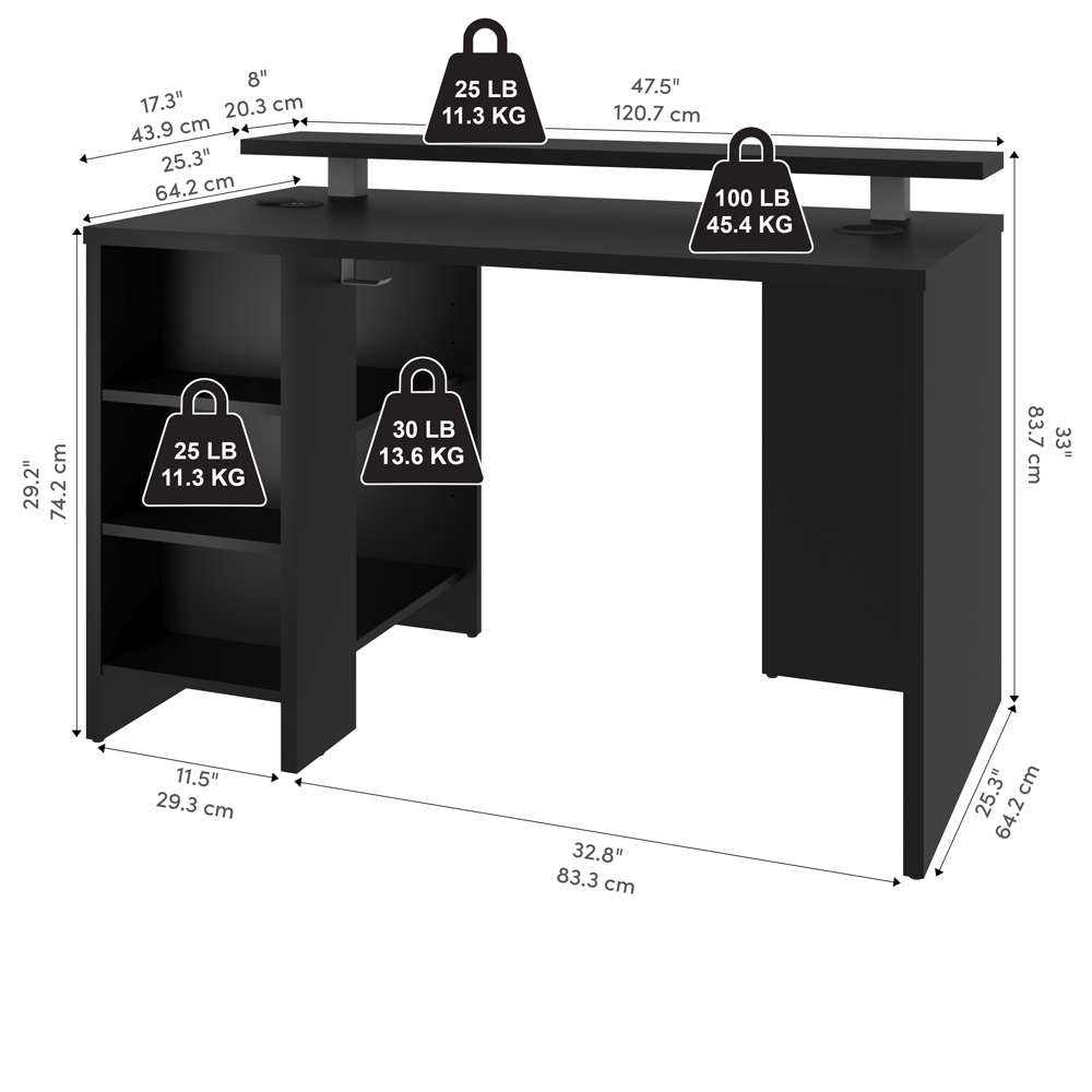 Bestar - Electra 48W Gaming Desk in Black - 169400-000018 veiw 11