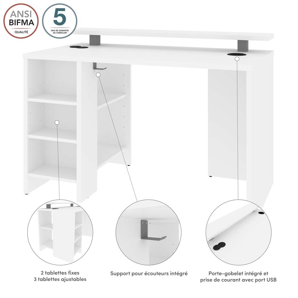 Bestar - Electra 48W Gaming Desk in White - 169400-000017 veiw 9