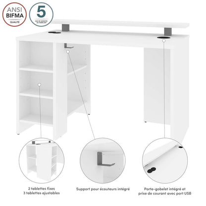 Bestar - Electra 48W Gaming Desk in White - 169400-000017 veiw 9