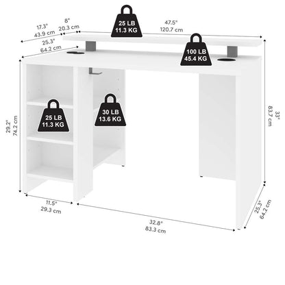Bestar - Electra 48W Gaming Desk in White - 169400-000017 veiw 11