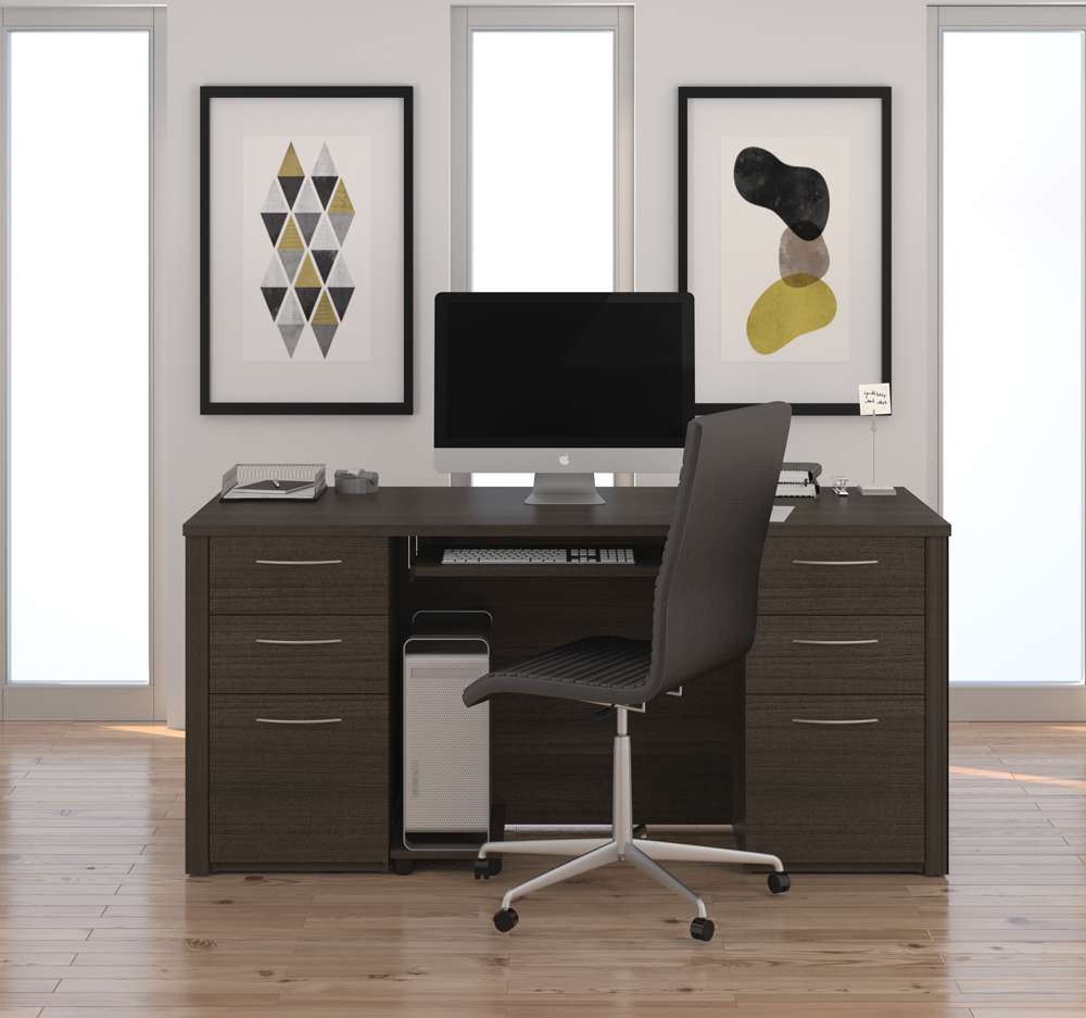 Bestar - Embassy 66W Executive Desk with Two Pedestals in Dark Chocolate - 60850-79 veiw 3