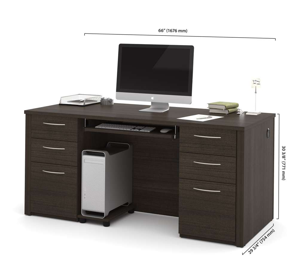 Bestar - Embassy 66W Executive Desk with Two Pedestals in Dark Chocolate - 60850-79 veiw 4