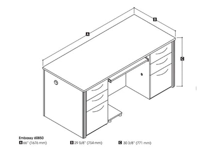 Bestar - Embassy 66W Executive Desk with Two Pedestals in Dark Chocolate - 60850-79 veiw 5
