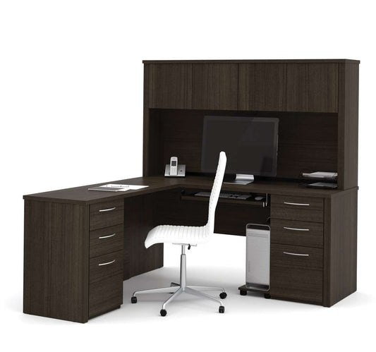 Bestar - Embassy 66W L-Shaped Desk with Two Pedestals and Hutch in Dark Chocolate - 60853-79 veiw 1