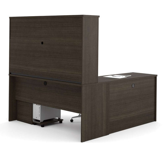 Bestar - Embassy 66W L-Shaped Desk with Two Pedestals and Hutch in Dark Chocolate - 60853-79 veiw 2