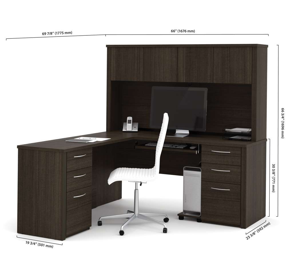 Bestar - Embassy 66W L-Shaped Desk with Two Pedestals and Hutch in Dark Chocolate - 60853-79 veiw 3