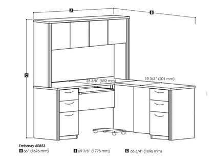 Bestar - Embassy 66W L-Shaped Desk with Two Pedestals and Hutch in Dark Chocolate - 60853-79 veiw 4