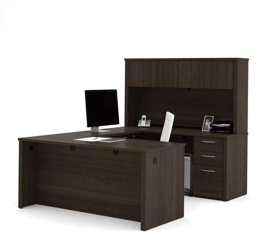 Bestar - Embassy 66W U-Shaped Executive Desk with Pedestal and Hutch in Dark Chocolate - 60857-79 veiw 1