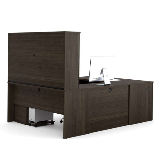 Bestar - Embassy 66W U-Shaped Executive Desk with Pedestal and Hutch in Dark Chocolate - 60857-79 veiw 2