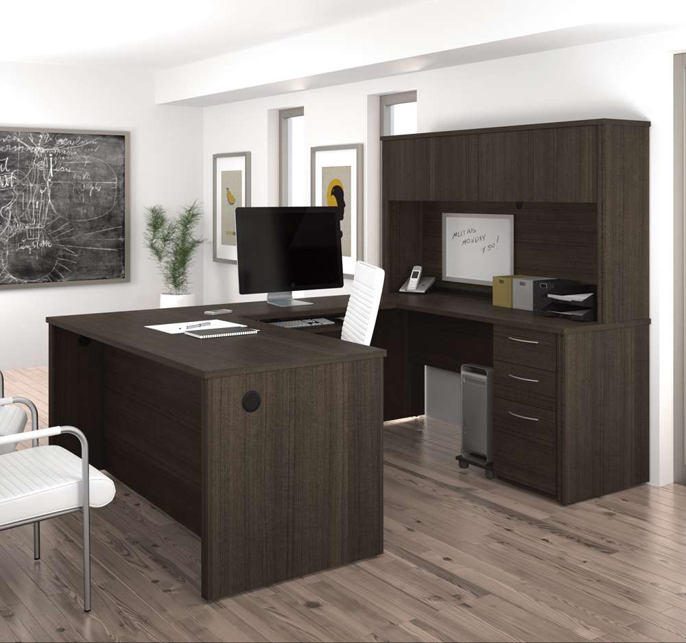 Bestar - Embassy 66W U-Shaped Executive Desk with Pedestal and Hutch in Dark Chocolate - 60857-79 veiw 3