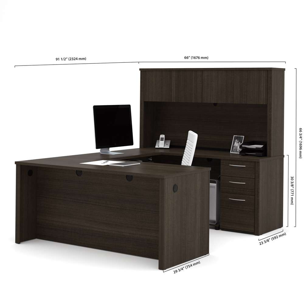 Bestar - Embassy 66W U-Shaped Executive Desk with Pedestal and Hutch in Dark Chocolate - 60857-79 veiw 4