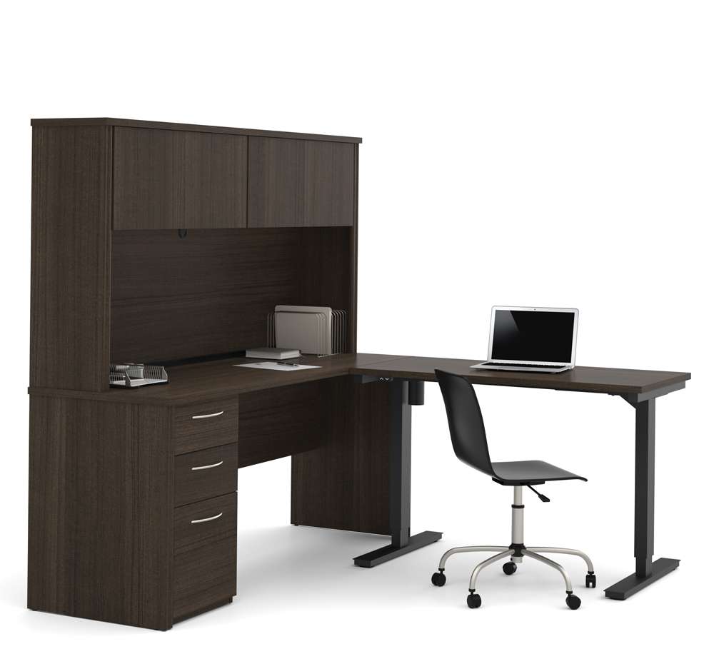 Bestar - Embassy 72W 2-Piece Set Including A Standing Desk and A Desk with Hutch in Dark Chocolate - 60886-79 veiw 2