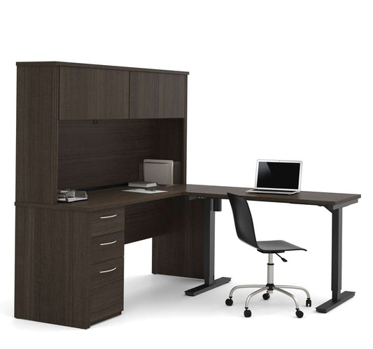 Bestar - Embassy 72W 2-Piece Set Including A Standing Desk and A Desk with Hutch in Dark Chocolate - 60886-79 veiw 2
