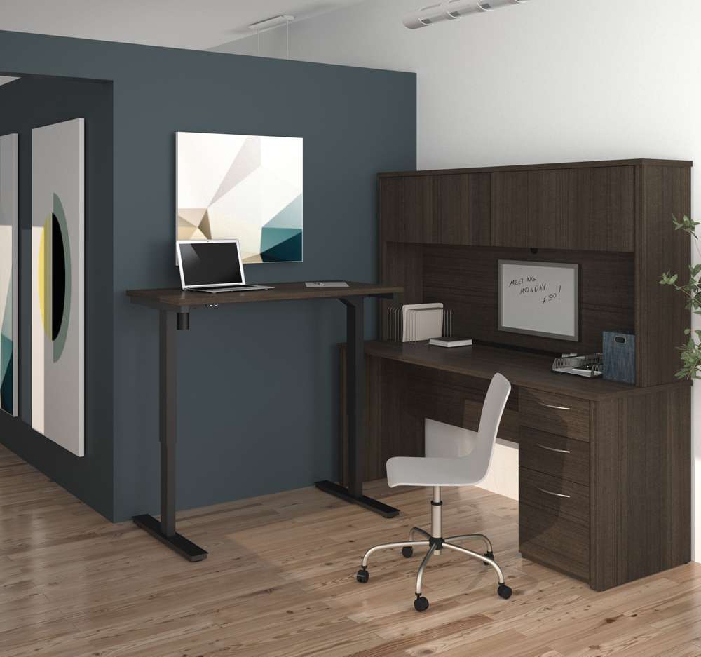 Bestar - Embassy 72W 2-Piece Set Including A Standing Desk and A Desk with Hutch in Dark Chocolate - 60886-79 veiw 3