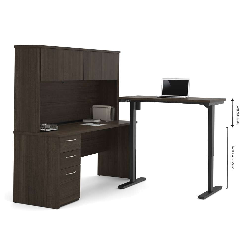 Bestar - Embassy 72W 2-Piece Set Including A Standing Desk and A Desk with Hutch in Dark Chocolate - 60886-79 veiw 4