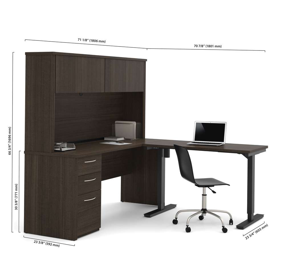 Bestar - Embassy 72W 2-Piece Set Including A Standing Desk and A Desk with Hutch in Dark Chocolate - 60886-79 veiw 5