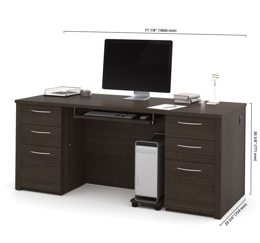 Bestar - Embassy 72W Executive Desk with Two Pedestals in Dark Chocolate - 60890-79 veiw 3