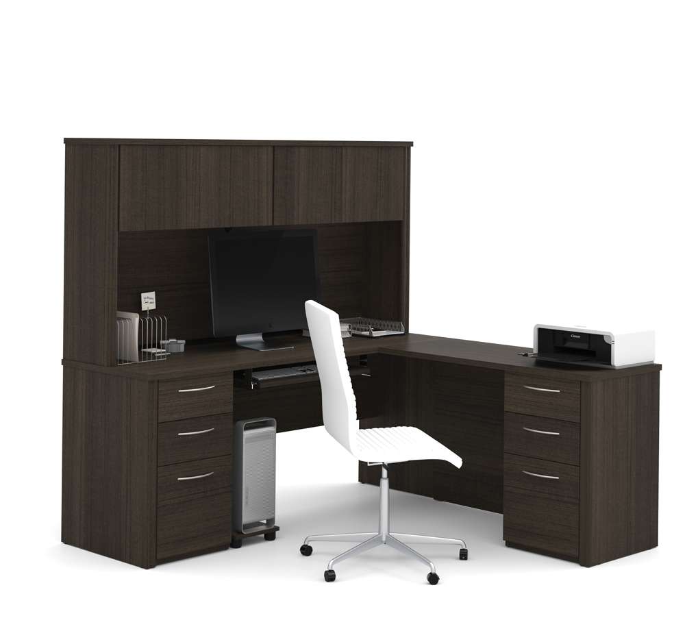 Bestar - Embassy 72W L-Shaped Desk with Hutch and 2 Pedestals in Dark Chocolate - 60893-79 veiw 1