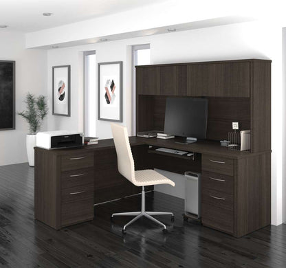 Bestar - Embassy 72W L-Shaped Desk with Hutch and 2 Pedestals in Dark Chocolate - 60893-79 veiw 3