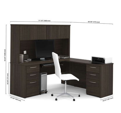 Bestar - Embassy 72W L-Shaped Desk with Hutch and 2 Pedestals in Dark Chocolate - 60893-79 veiw 4